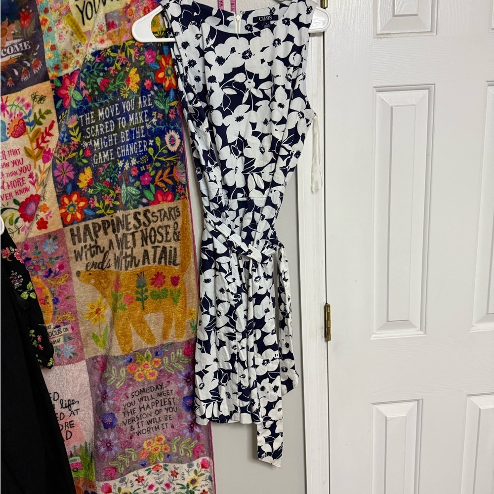 Chaps Navy and White Floral Dress - Picture 1 of 4